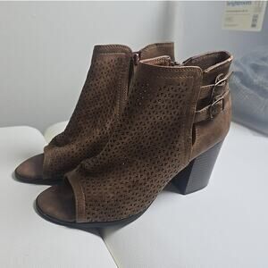 Soda Chunky Booties Open Toe Faux Suede Womens 7 Boho Indie Fall Chic